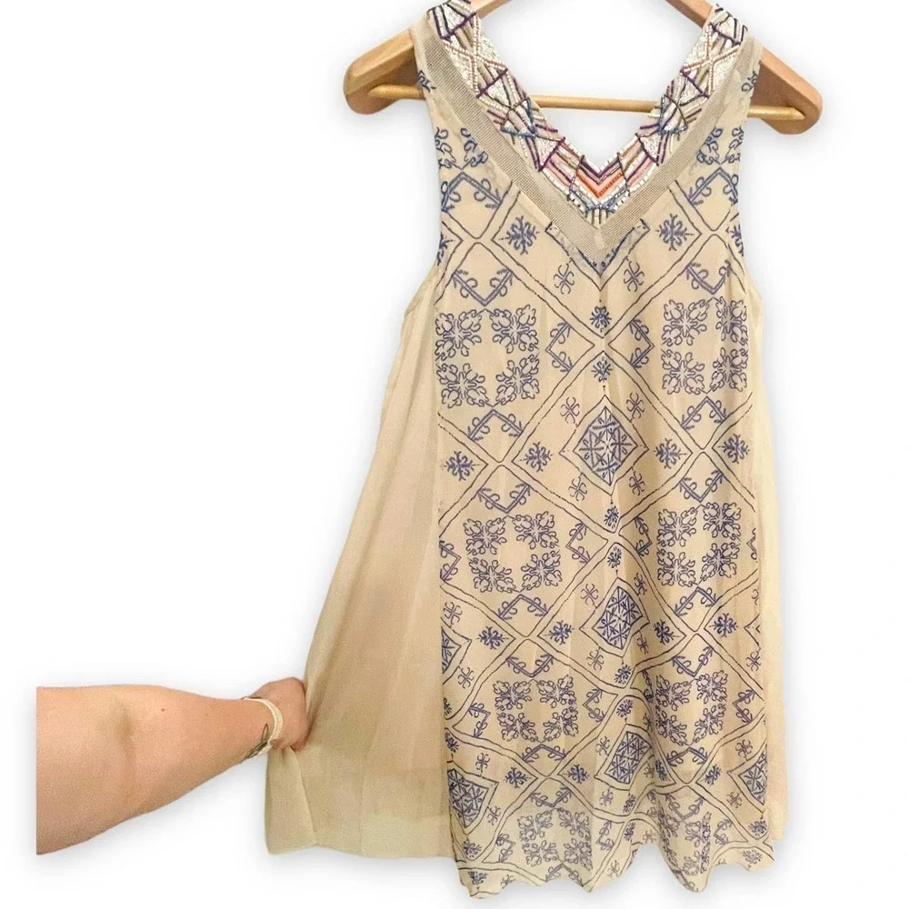 𝅺free People Women's Ancient Mystery Beaded Chiffon Shift Dress Size Small
